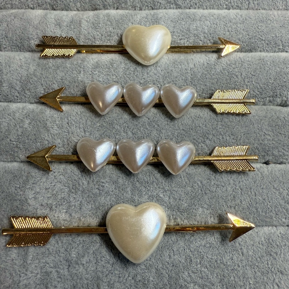 Gold Arrow Hair Clips with Heart Accents